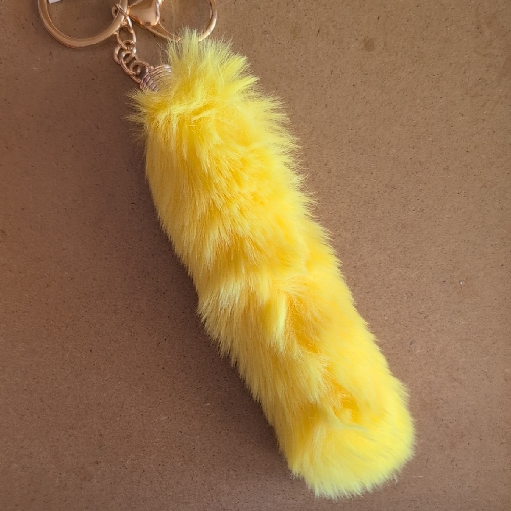 Vibrant Yellow Faux Fur Keychain Bag Charm